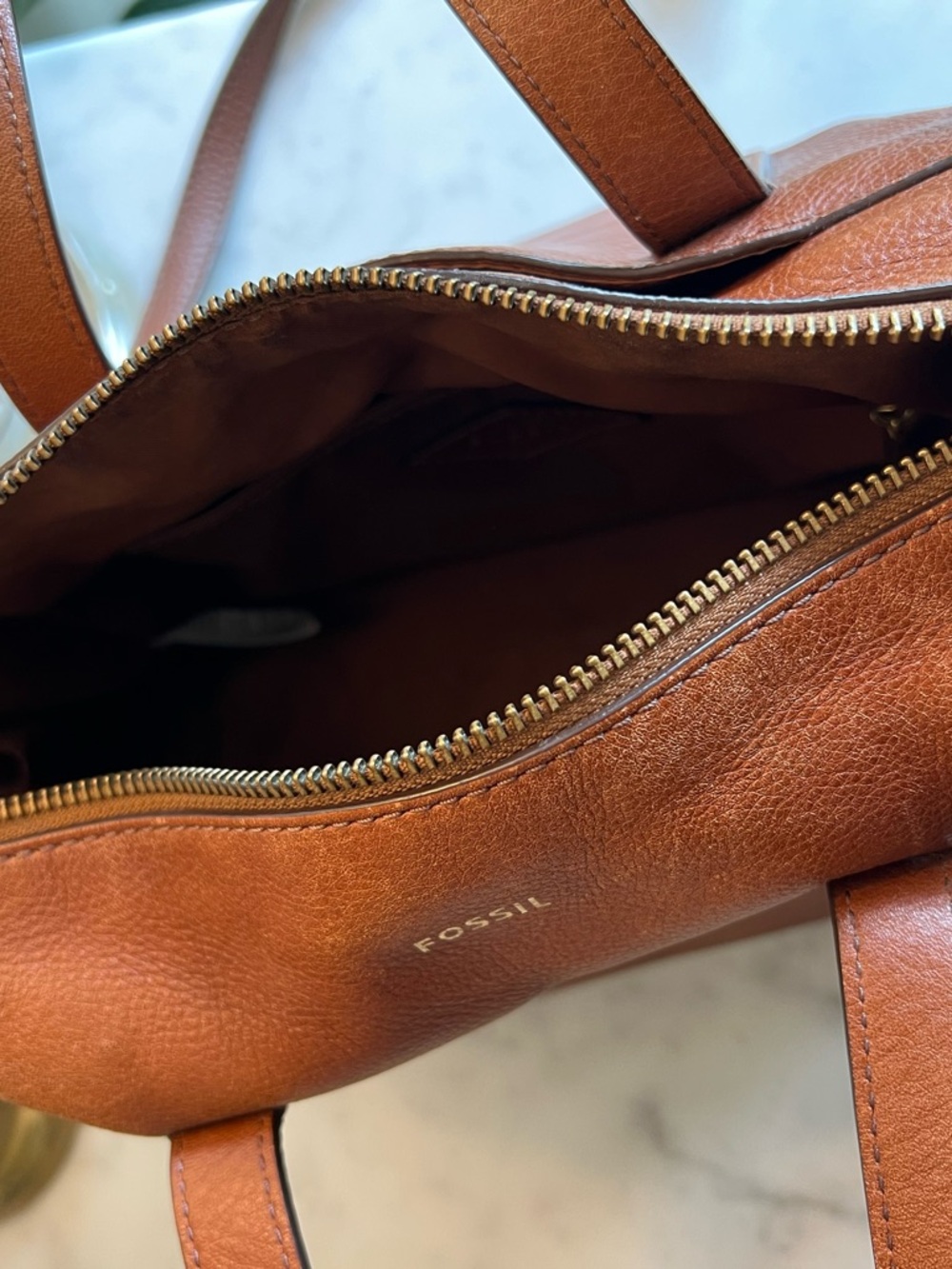 Fossil Sydney Leather Shoulder Bag in Warm Brown Cognac- Cross Body - Picture 5 of 6